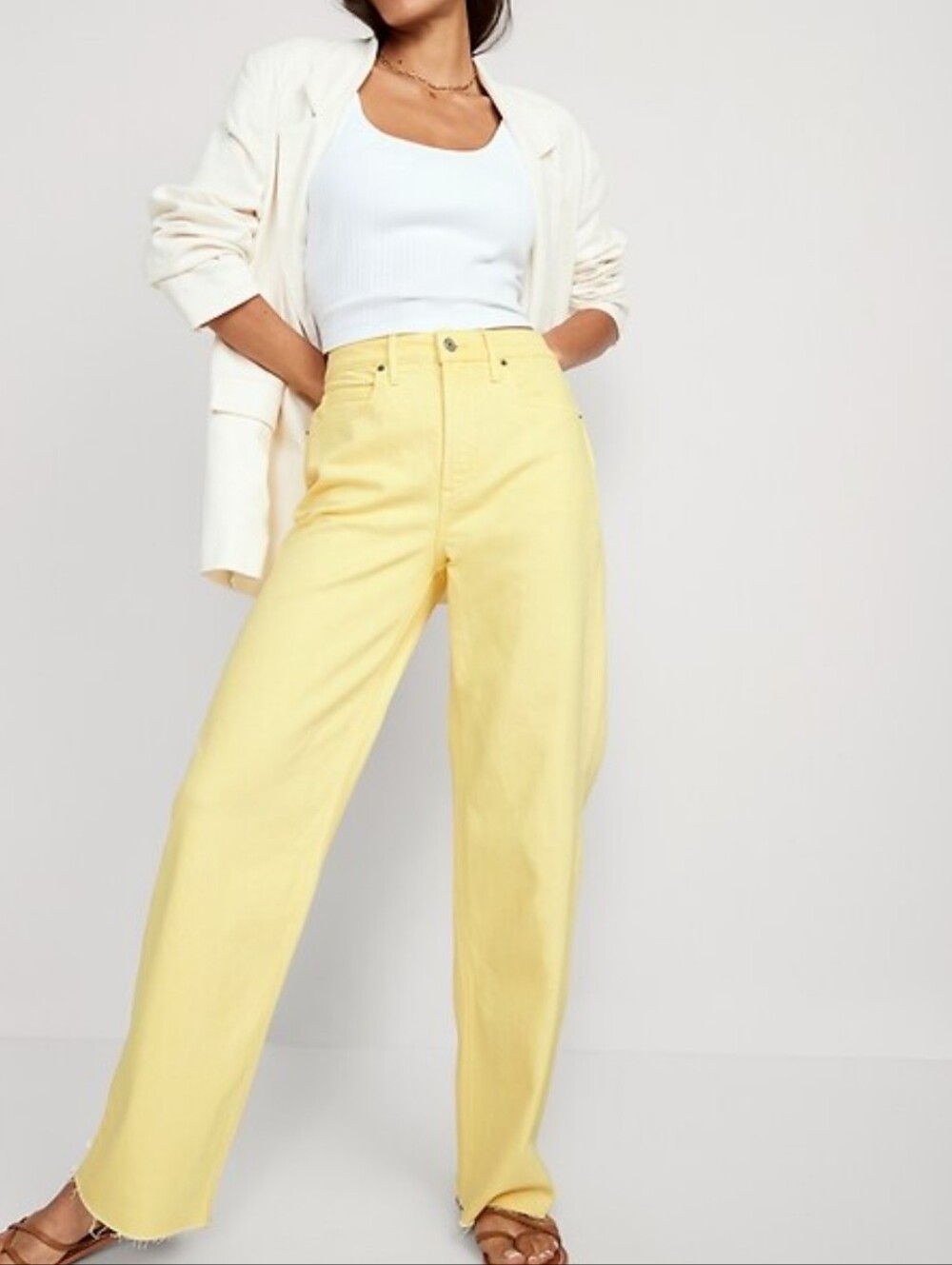 Old Navy High-waist Wide-leg Pale Yellow Stretch Jeans Plus Size 16